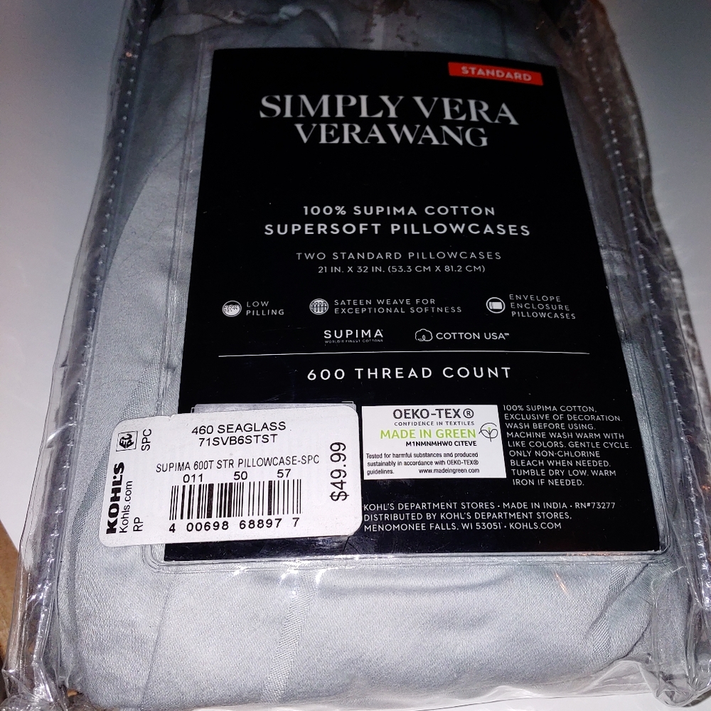2 SIMPLY VERA WANG SUPER SOFT PILLOWCASES
